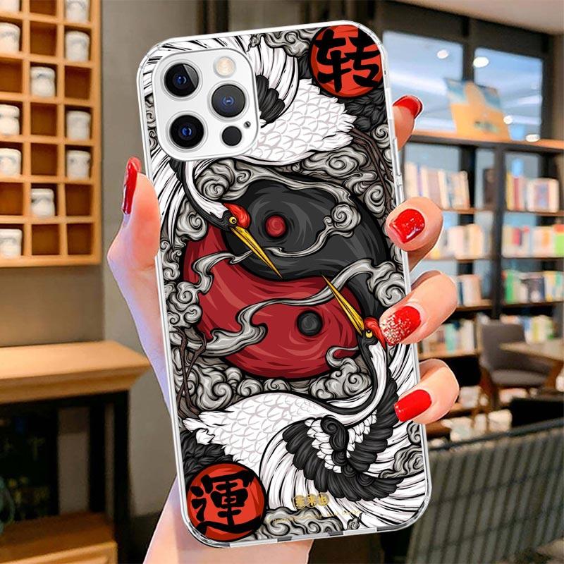 Japan Koi Fish Yin Yang Art Cover Phone Case For iPhone 16 17 Air 15 14 Pro Max 16E Phone Case 13 Mini 12 11 7 SE 8 Print Patter