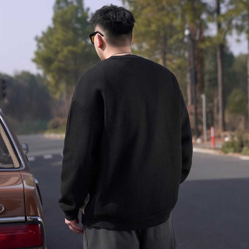 Gestrickter Rundhalsausschnitt, weicher, hochwertiger Stoff, knitterarm, Herren Street Sport Casual, atmungsaktiv, locker, Modetrend, bequeme Langarm-Oberteile