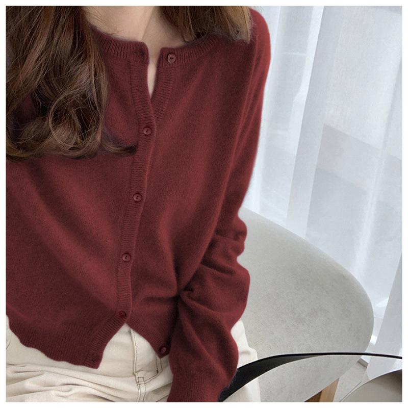 Cashmere Sweater Cardigan Women Single Breasted Long Sleeve Elegant Vintage Jumper Solid Wool Knitted Autumn Winter Outwear