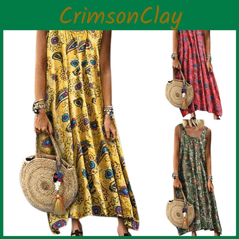 Elegant Womens Summer Sleeveless Holiday Long Boho Kaftan Tank Dress For Beach