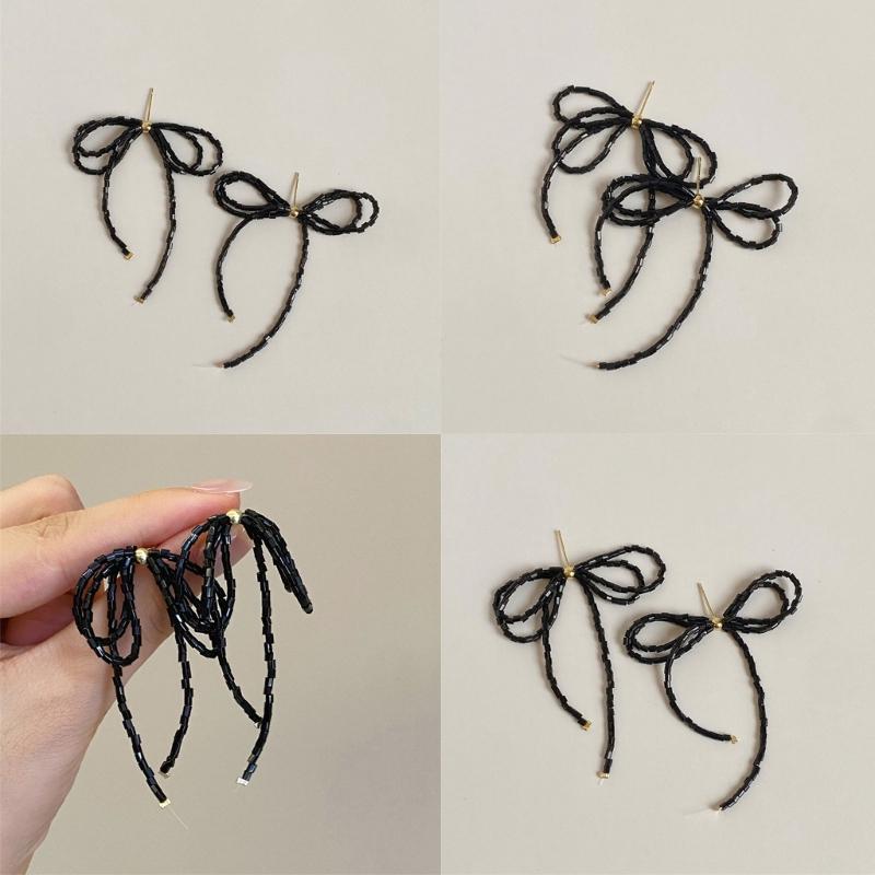 Exquisited Beaded Bowknot Drop Earrings Simple Dangle Earrings Fashion Tassels Drop Earrings Jewelry Small Hoop Earrings