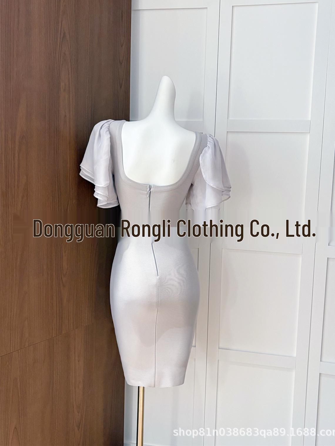 Spring Flowy Ruffle Sleeve V-Neck Bodycon Dress Extra Small