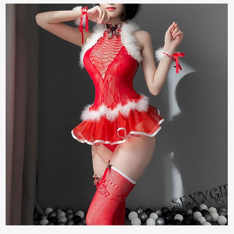 New Year's Red New Sex Underwear Uniform Temptation New Year's Day Elk Plush Sexy One-piece Netwear Set