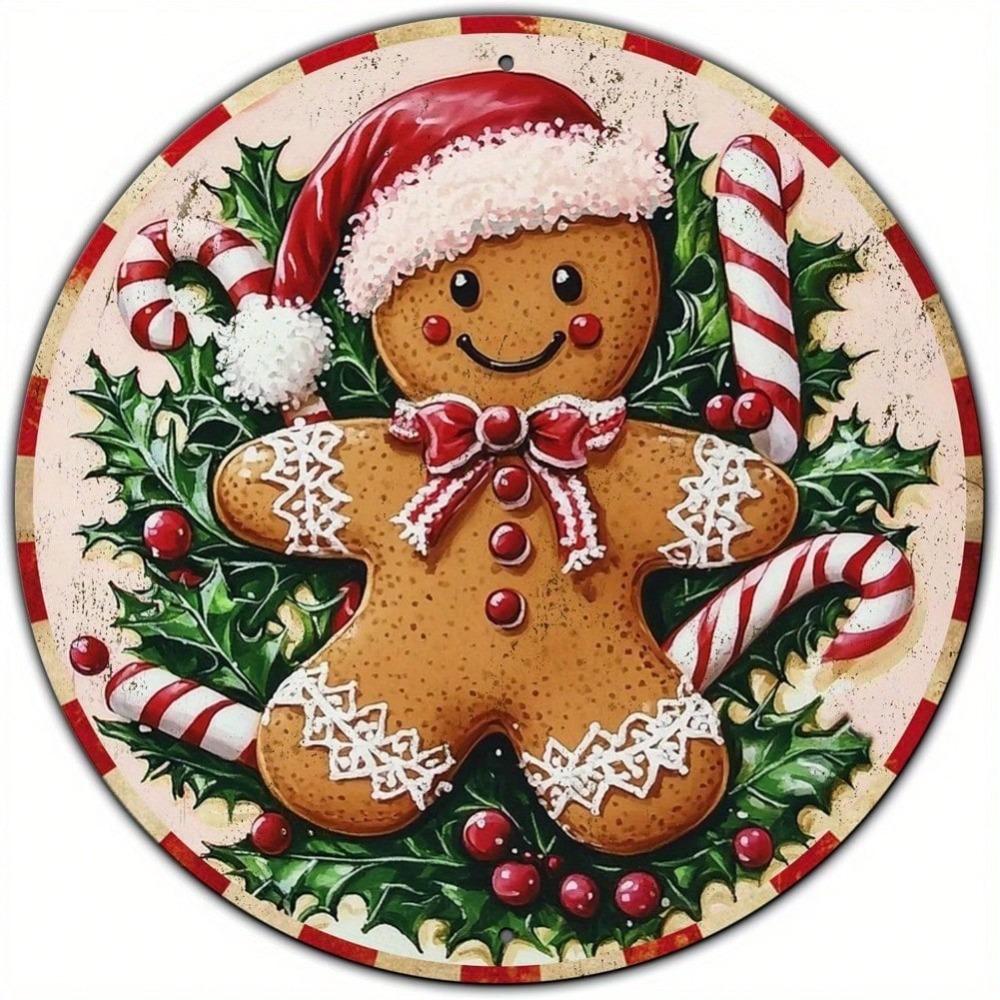 Vintage Gingerbread Man Tin Sign Round Rustic Wall Decor Christmas Bar Cafe Kitchen Home Metal Plaque