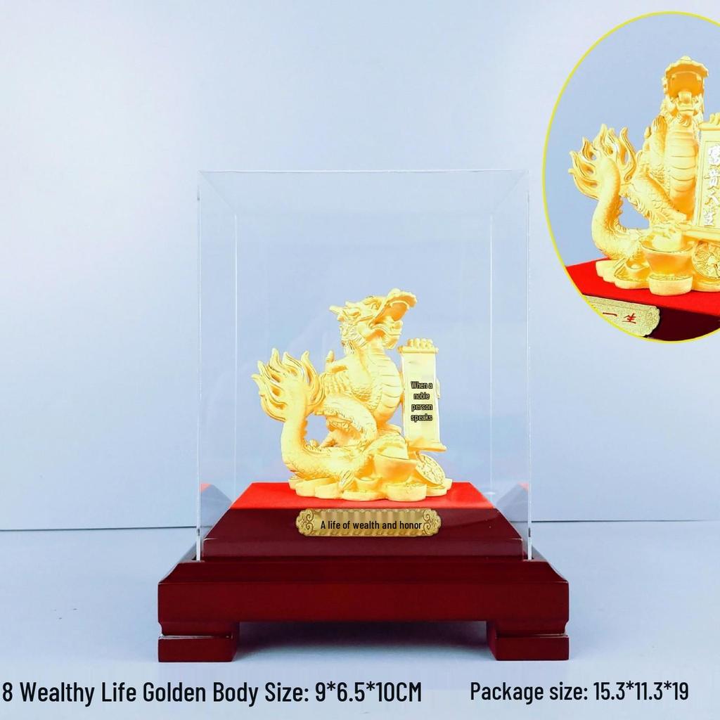 Flocked Gold Dragon Zodiac Ornament for Year of the Dragon - Wealth-Attracting Decoration and Business Gift