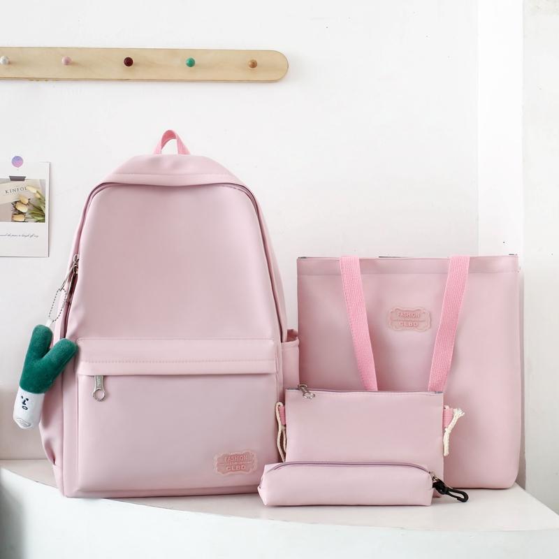

4 шт./компл. Студенческие эстетические рюкзаки, однотонные, простые, школьные, легкие, нейлоновые, водонепроницаемые, подростковые, школьные рюкзаки розовый