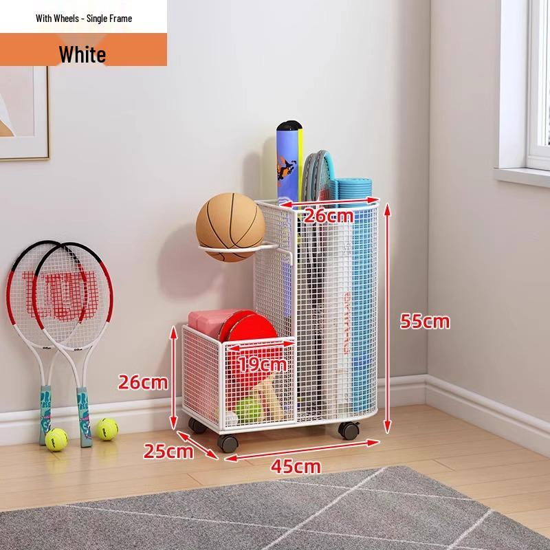 Estante de Chão para Armazenamento de Basquete e Prateleira de Brinquedos para Equipamentos Esportivos e Tapetes de Yoga