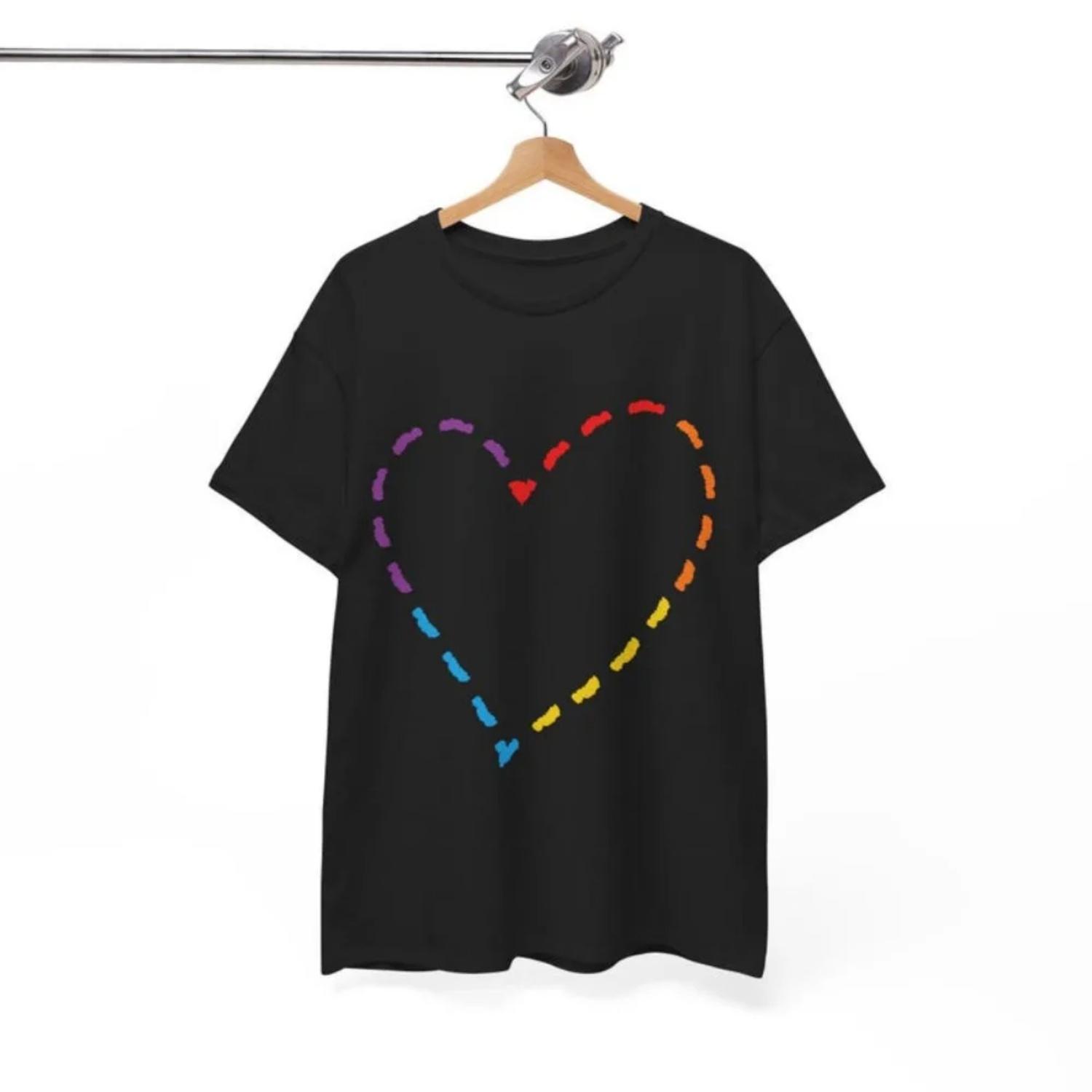 Colorful Line Hearts Creative Design T-shirt Women Crewneck Cotton Short Sleeve Casual Summer Daily Life Printed Tee Tops S чёрный