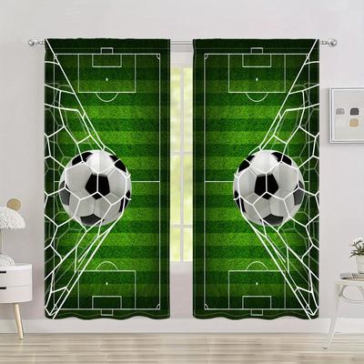 2pcs Football Soccer Patterns Semi Blackout Rod Pocket Curtains For Bedroom Office Kitchen Living Room Home Decor Rod Pocket