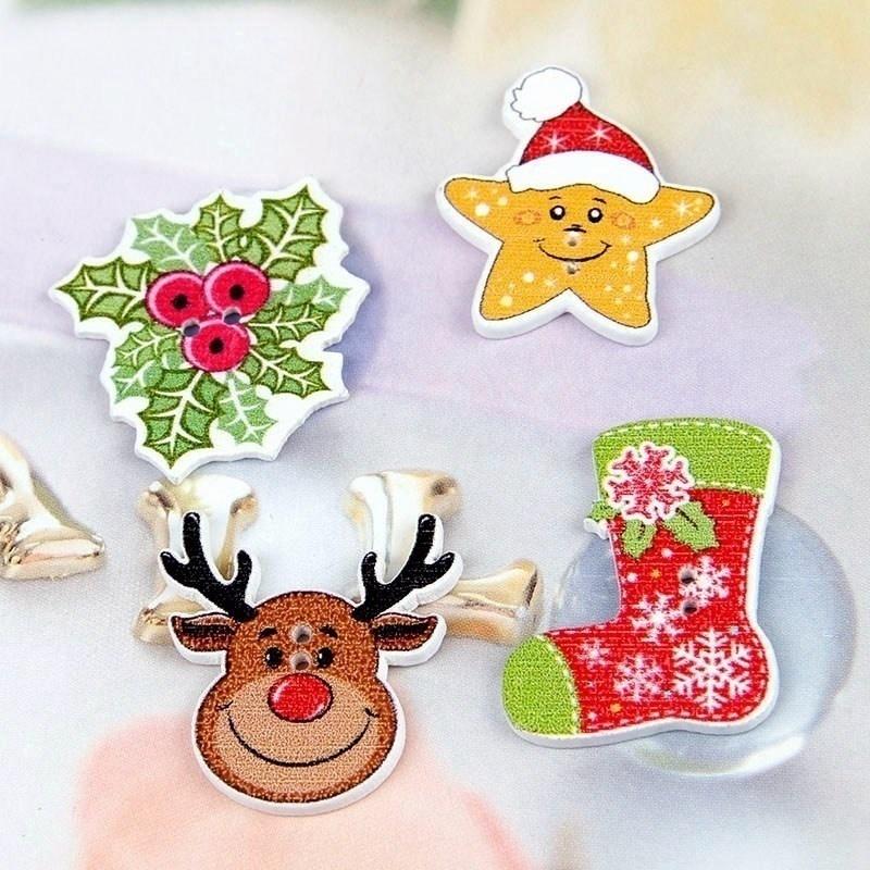 50Pcs/Bag 2-Holes Cartoon Buckle Mix Christmas Star Candles Santa Sock Craft Sewing DIY Materials Buttons