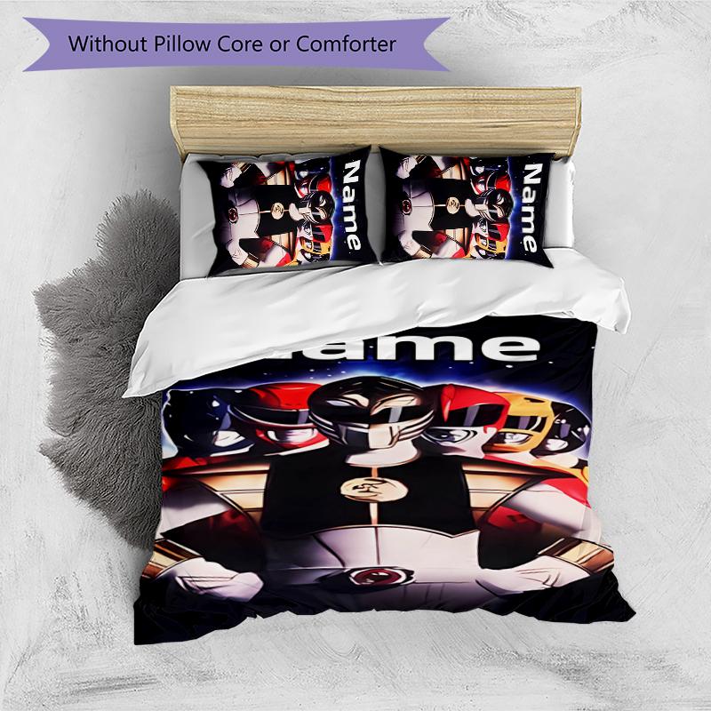 Ensemble de literie 3 pièces Nom personnalisé Dessin animé Mighty Morphin Power Rangers Housse de couette Fermeture Comprend 1 housse de couette et 2 taies d'oreiller Pour toutes les saisons Chambre D