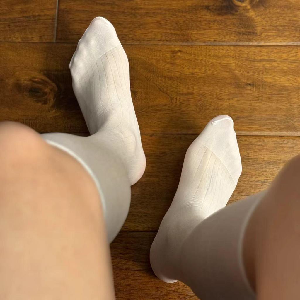 Zhou Men's Silk Nylon Stockings - Striped, Mid-Length, Business Formal Wear