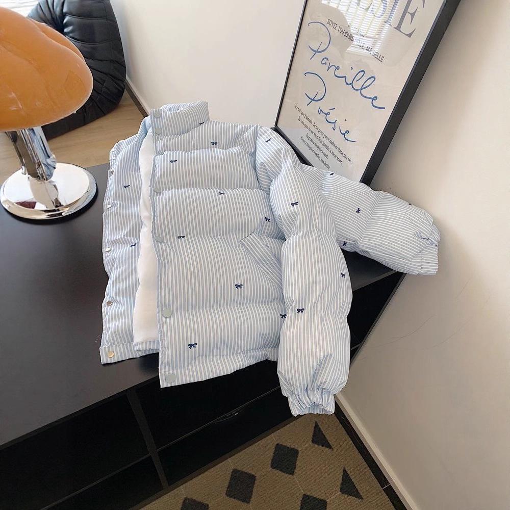 2025 Women's Petite Striped Short Down Cotton Jacket - Trendy Winter Bread Coat
