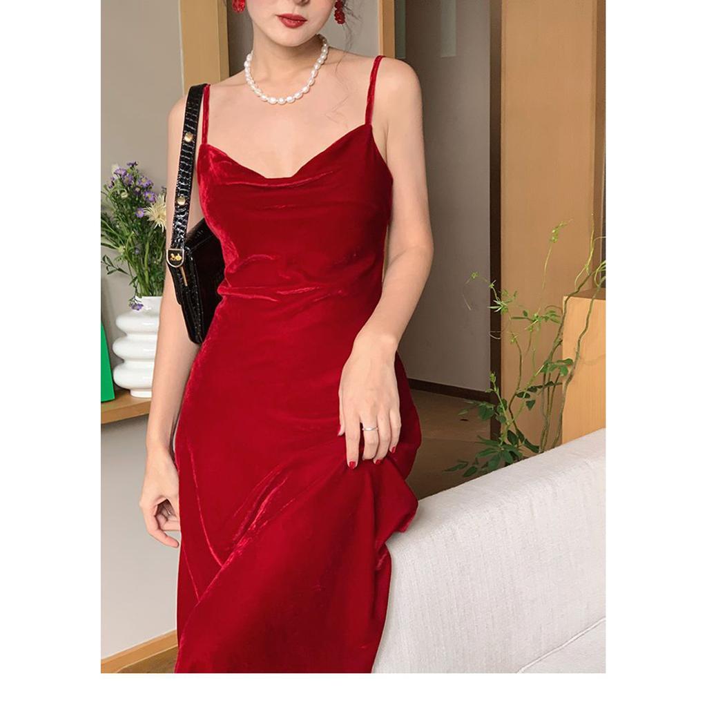 Waist Suspender Dress For Women Retro Mid-length Skirt Velvet Versatile Bottoming Skirt