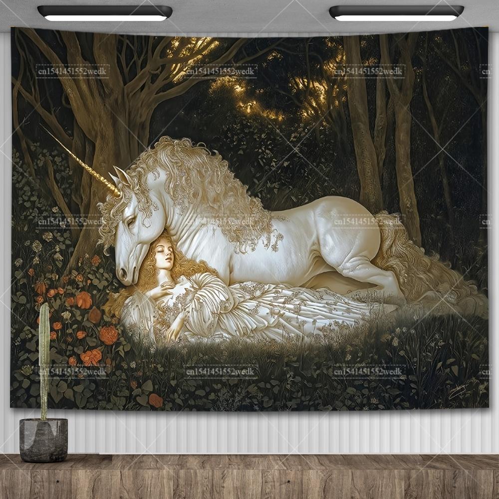 Lady And The Unicorn Tapestry Medieval Tapestry Wall Hanging Printed Home Decor Tapestries Background Room Covering For Bed