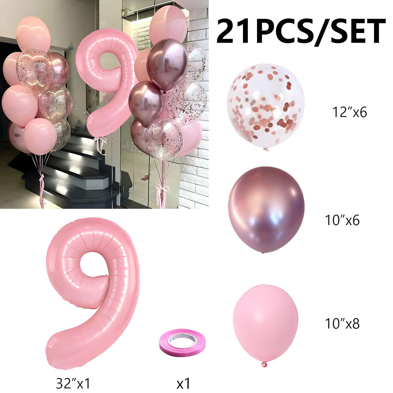 

21pcs Gifts Birthday Balloon Kit Pink Happy Birthday Party Decor Kids Girl Baby 9