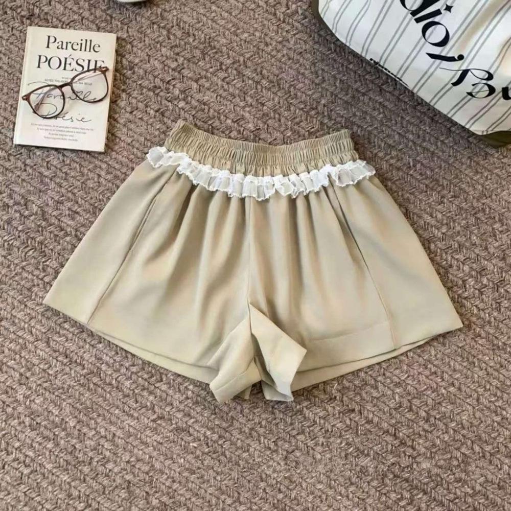 Korean Style High Waist Lace Trim A-Line Sports Shorts for Women