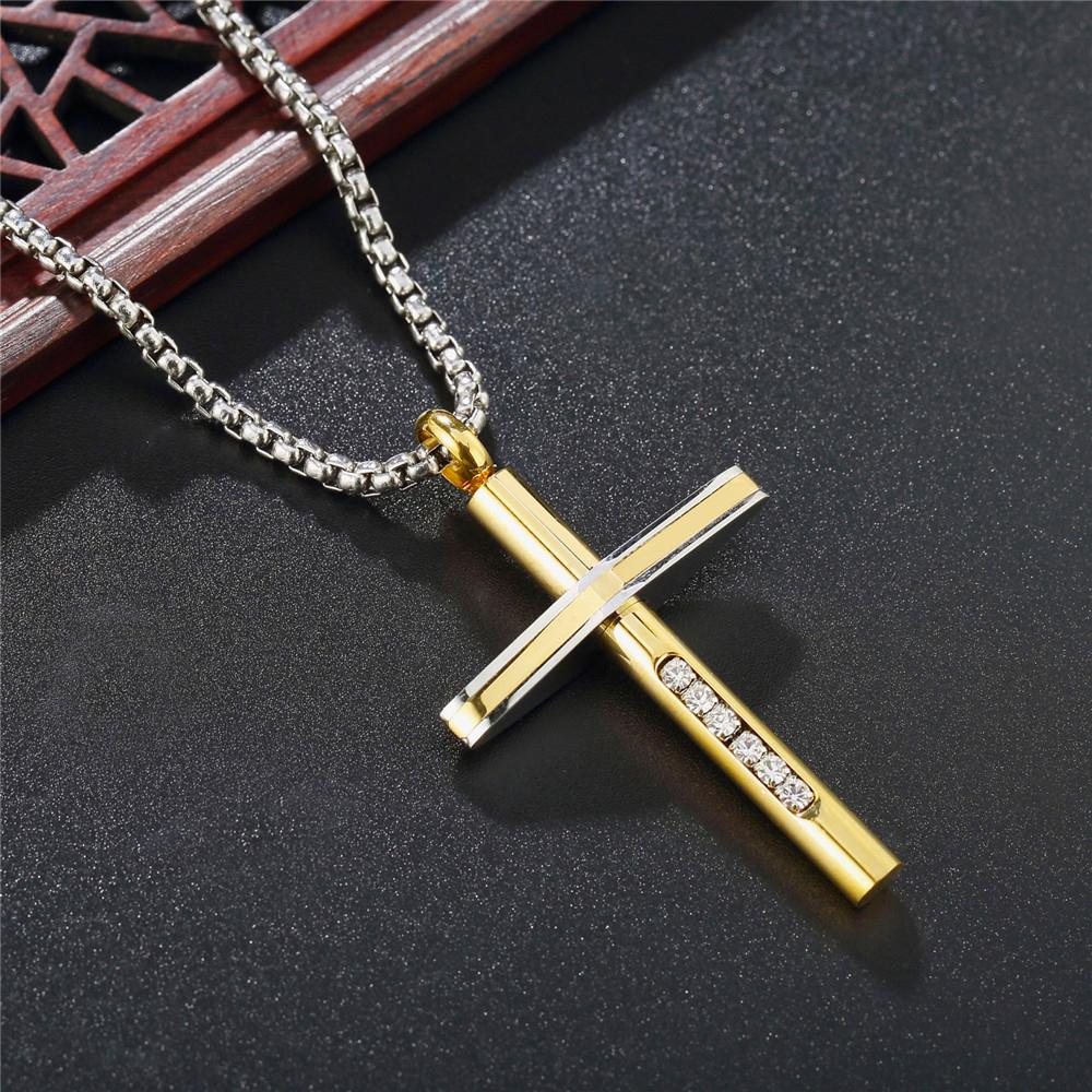 

Винтажный христианский инкрустированный камень крест кулон нержавеющая сталь ожерелье панк хип-хоп байкерский крест мужское ожерелье амулет ювелирные изделия подарок