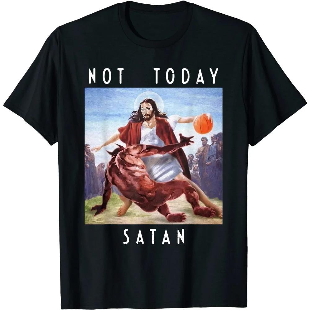 Hochwertiges Kurzarm-Oberteil Nicht Heute Satan Jesus vs. Satan im O-Ausschnitt T-Shirt Mann/Frau Kurzarm-Tees Shirt 2024 Neu