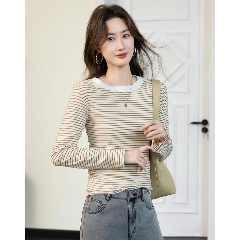 Demana Women's Striped Long Sleeve Round Neck T-shirt