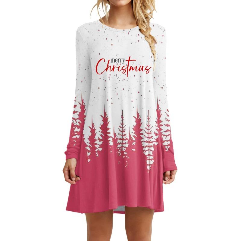 Fashion Christmas Tree Pattern Women Mini Dresses Autumn Winter Long Sleeve 3d Print