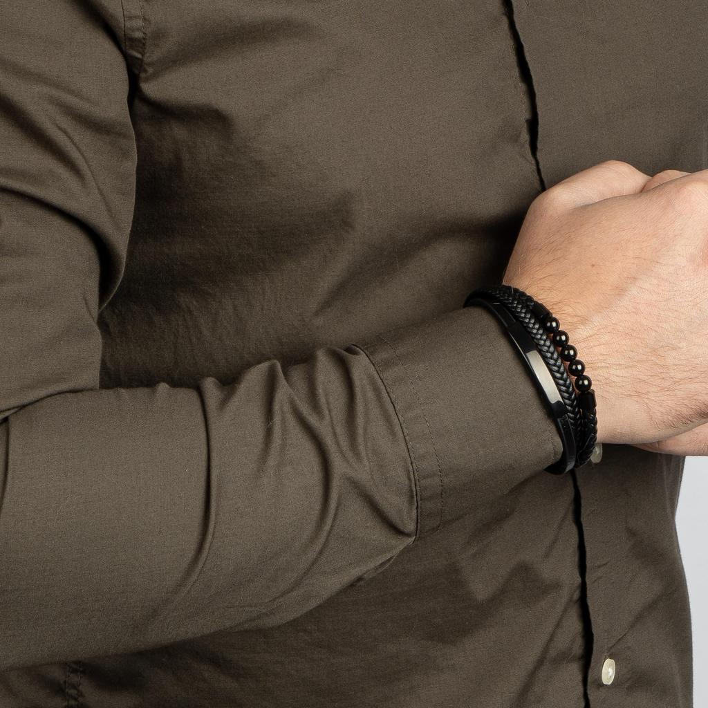 Bracelet Leather 23cm Black Bangle Arm Jewelry Chain Braided Wrap [SERASAR] Men's