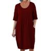 Robe d'été ample à col rond et manches courtes pour femmes grande taille mode plissée poches décontractée ample robes de fête simple élégant couleur unie vêtements