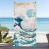 Purple Night Ocean Wave Beach Towel Large Soft Absorbent Towel Illustration Style Wave Cherry Blossoms Mount Fuji Print Towel