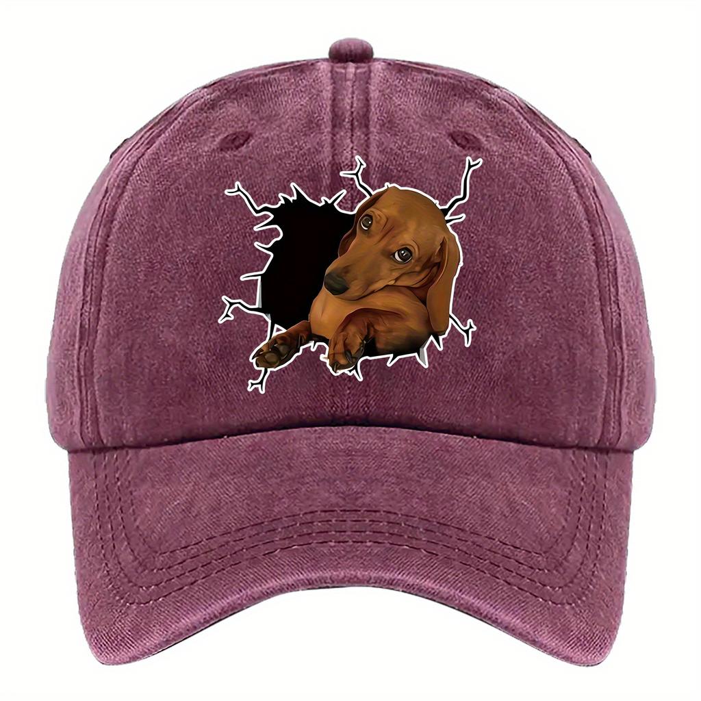 Wall Breaking Dachshund Graphic Baseball Cap Cotton Adjustable Casual Denim Outdoor Hat