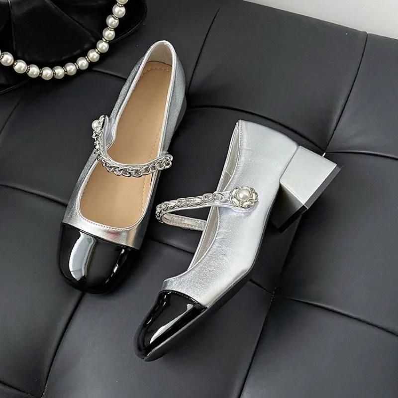 Fashion 2024 New Summer Women's Pearl Shoes TweedStyle Vintage Thick Medium LowTop Leather Shoes Latex Sole Rubber Upper