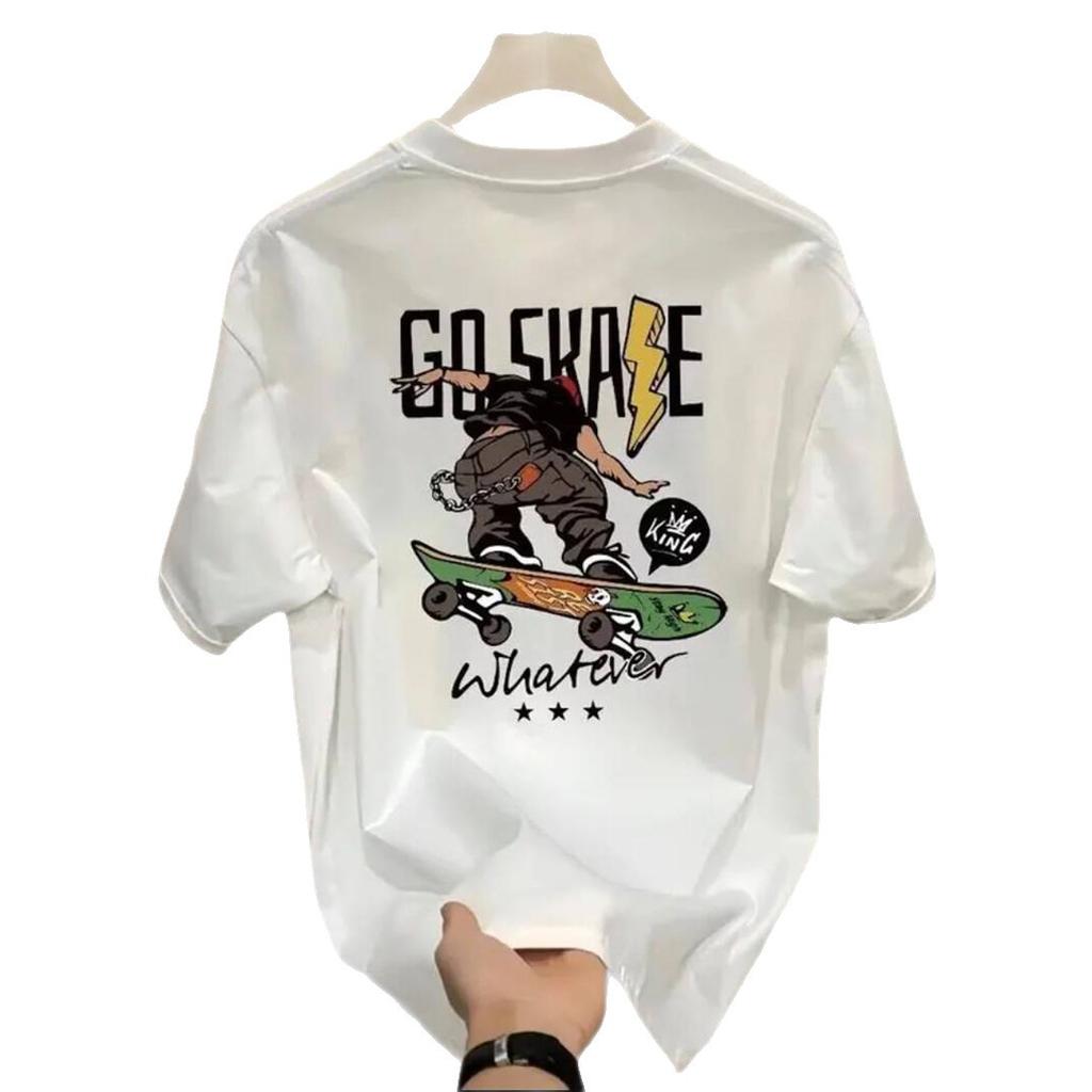 Cross-Border Trendy Brand Heavy Men'S Cotton Short-Sleeved T-Shirt Round Neck Trendy Printed Loose Top Clothing