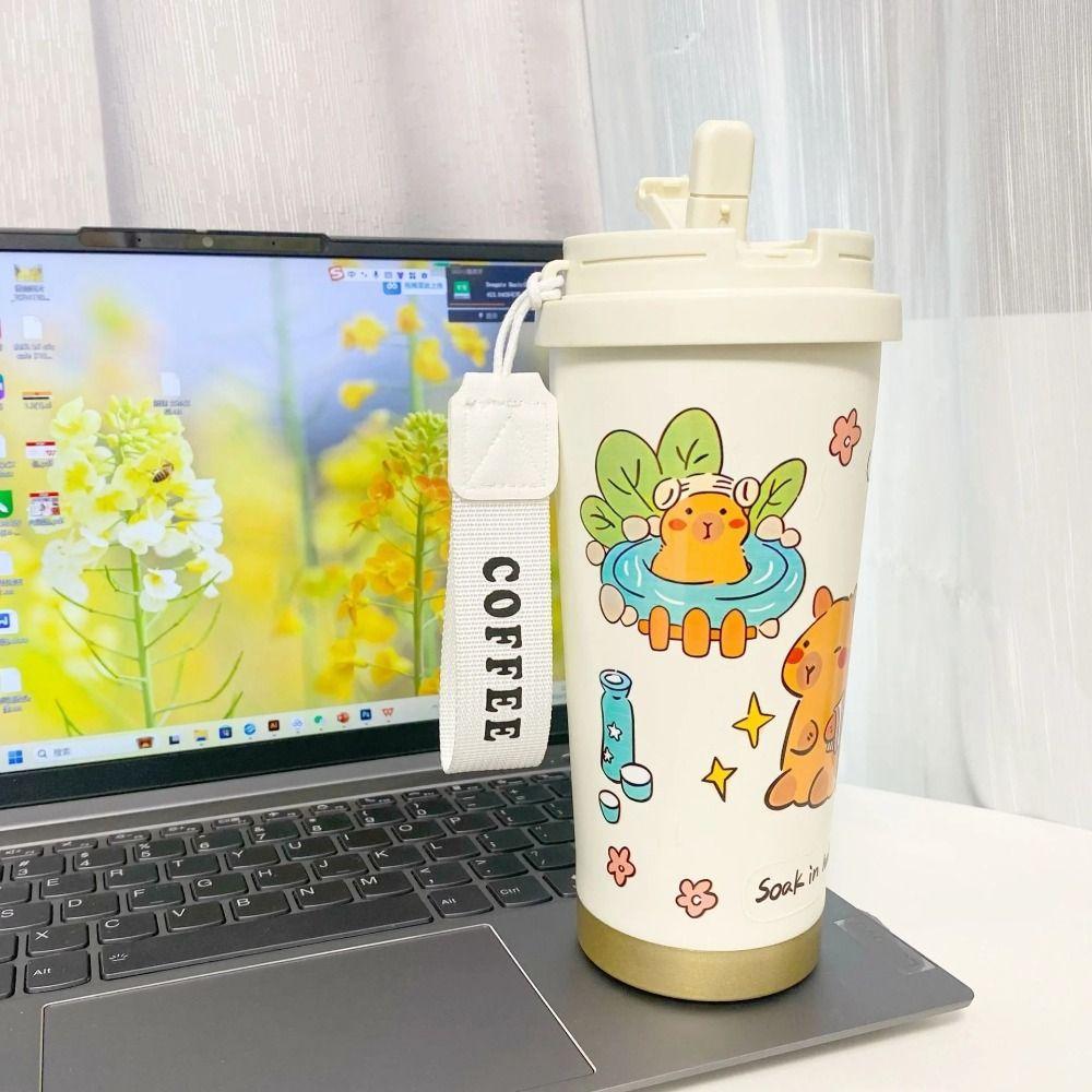 Large Capacity Cartoon Thermal Cup Leakproof Capybara Coffee Mug Students