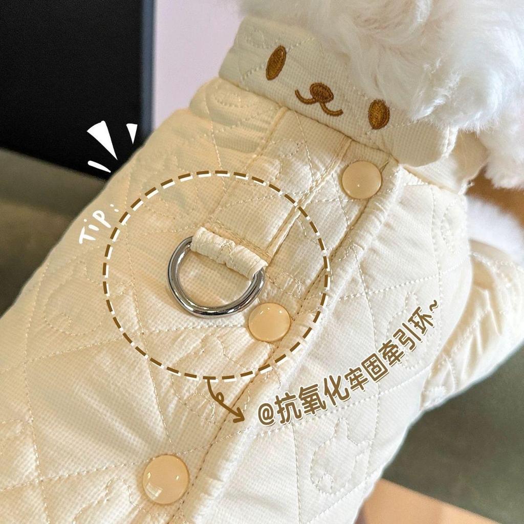 Gemütlicher Herbst-/Winter-Hundemantel: Baumwoll-Bichon-Bekleidung mit Zugring.