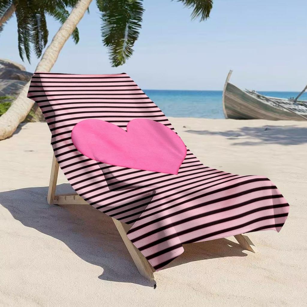 Asciugamano a Cuori Rigati Oversize, Asciugamano da Bagno in Microfibra ad Asciugatura Rapida con Stampa Amore a Strisce Rosa, Grande Coperta da Piscina e Spiaggia per Viaggio 1pz