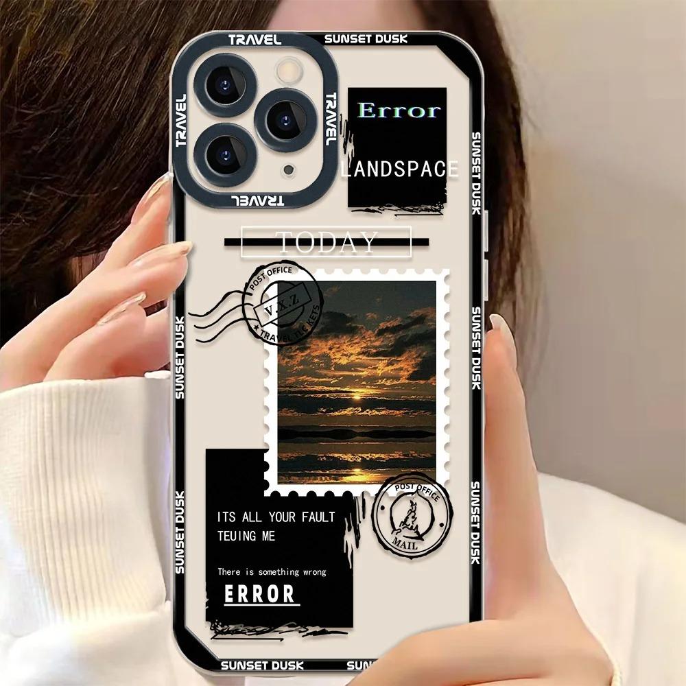 

Landscape Stamp Label Phone Case For iPhone 16 15 14 13 12 11 Pro Max XS X XR 7 8 SE Soft Back Cover iPhone 16 Pro