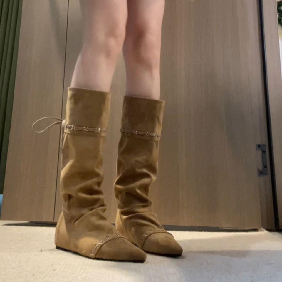 

2025 new niche fashionable and versatile pointed Spice Girls Knight Boots women s heightened suede thin desert western boots 40