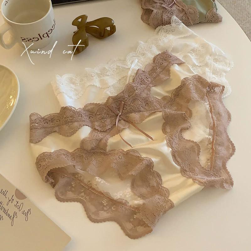 

«Женское нижнее белье из атласа Ice Silk со средней посадкой, кружевное, с промежностью из чистого хлопка» XL: 120-140 cm