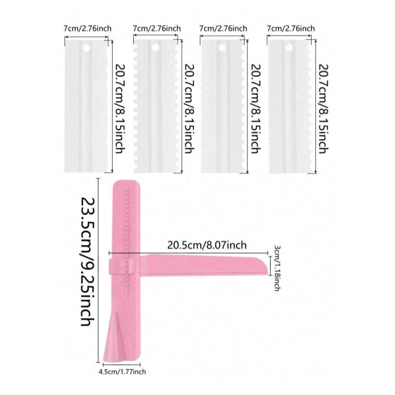 4pcs/1 Set Cake Scraper Set Decorating Comb and Frosting Spatula, Plastic Serrated Scraper Polisher