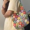Handmade Crochet Shoulder Bag For Women Colorful Flower Patchwork Hollow Out Knitted Tote Bag Boho Style Casual Travel Handbag