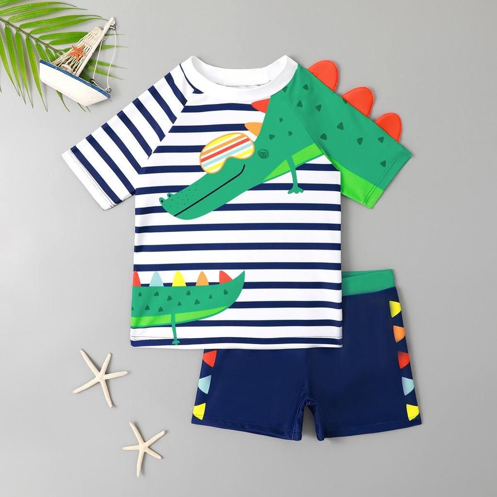 Jungen Gestreiftes Zweiteiliges Badeanzug-Set - 2024 Sommer Bademode Kurzarm