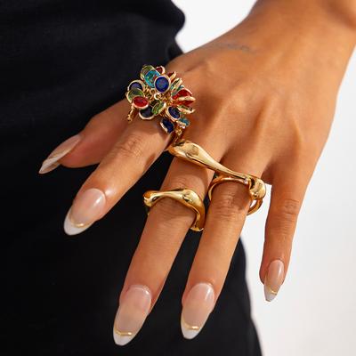 Vintage Gekleurde Edelsteen Hanger, Ring met Franjes, Design Gevoel Onregelmatige Metalen Ring Ring