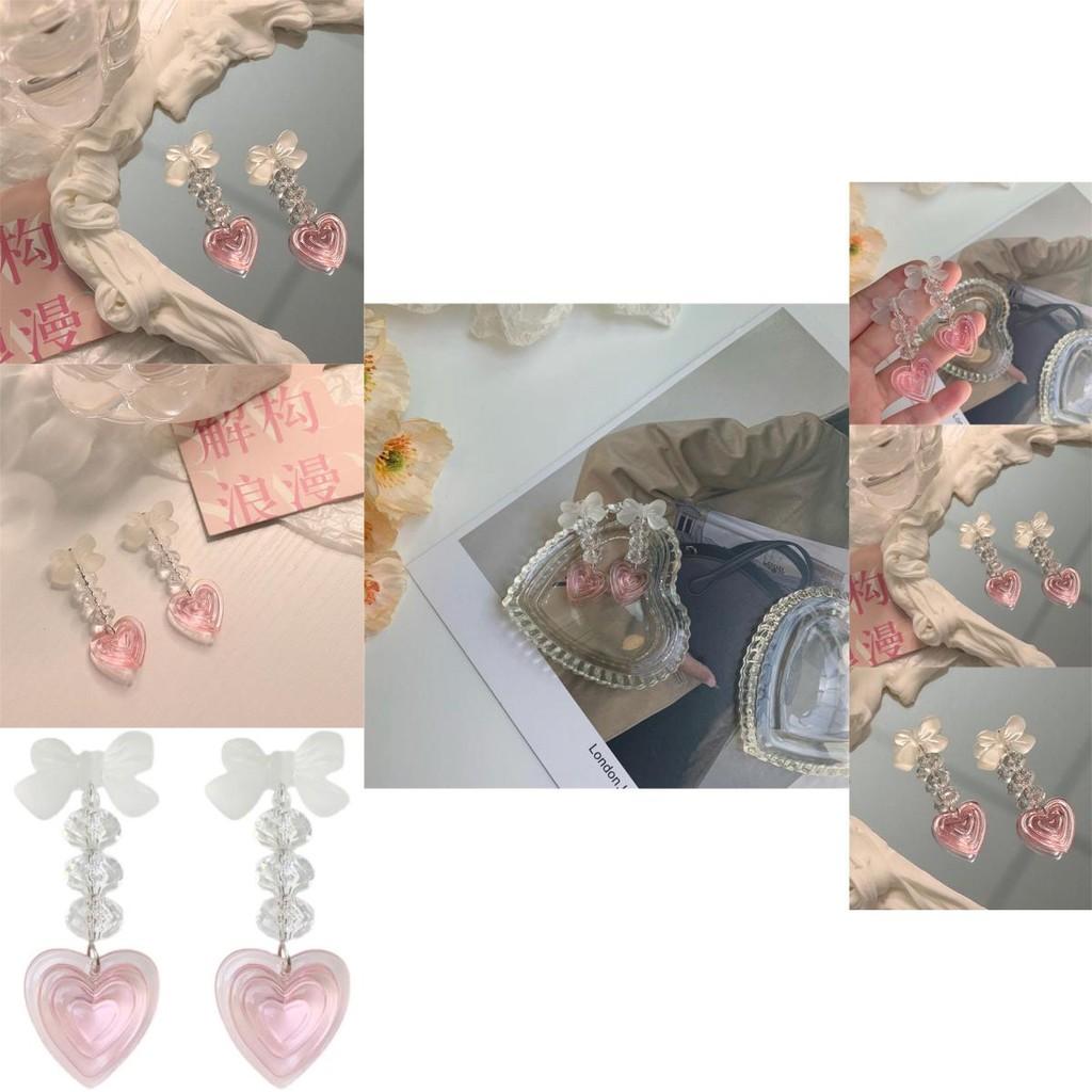 Elegant Pink Heart Drop Earrings Stylish Long Alloy Plated Heart-shaped Jewelry For Women