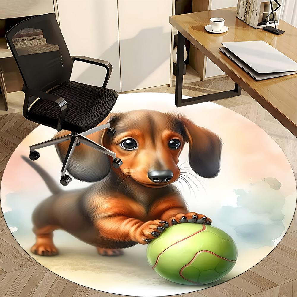 1pc Dachshund Pattern Office Round Rug, Non-slip, Soft and Durable Office Rug for Interior Decoration, Perfect for Office,Decoration yy260204032