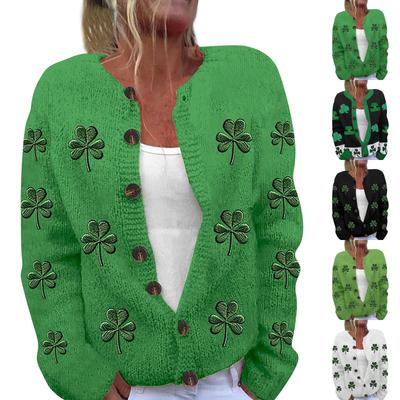 Kadın Modası St. Patrick Baskılı Uzun Kollu Örgü Hırka Düğmeli Ceket