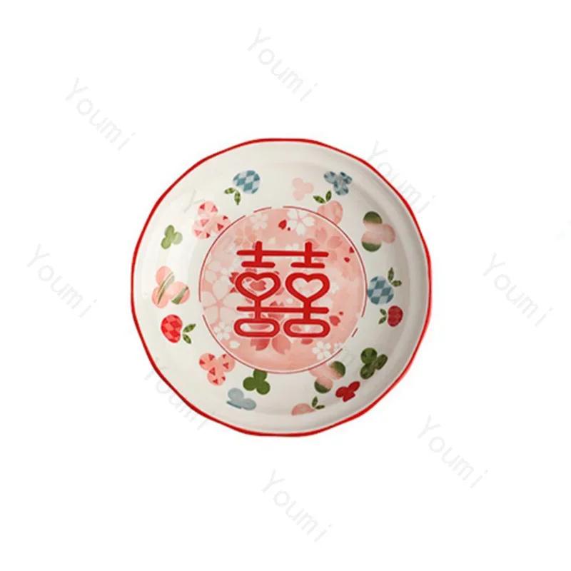 Bröllop i kinesisk stil Keramisk tallrik Hem Utsökta bröllopsmiddagstallrikar Förlovningsfest Läcker desserttallrik Gåvor