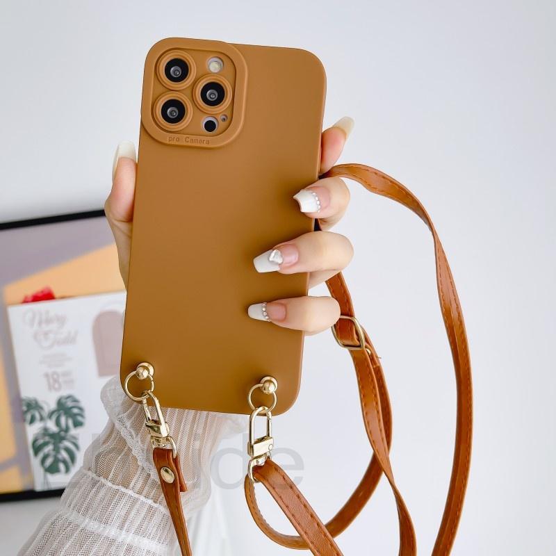 Leather Lanyard Case for Samsung Galaxy S24 S23 Ultra S22 S21 Plus S20 FE Note 20 A54 A14 Crossbody Strap Liquid Silicone Cover