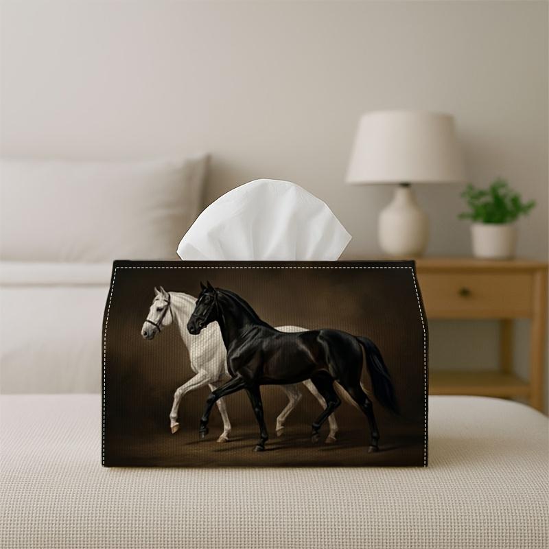 2D Flat 1pc Classical Realistic Animal Tissue Box- Stallion Horse Pair Napkin Storage Box, Suitable for Rolls/Facial Tissues/Single Sheets, for Home/C