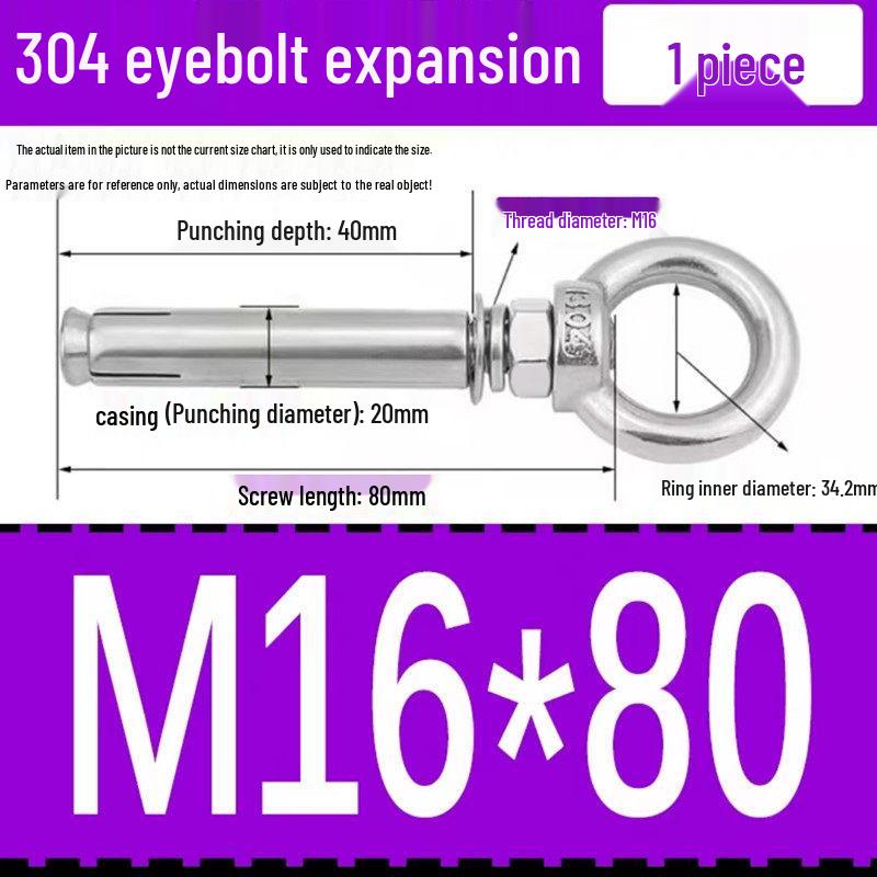 304 Stainless Steel Expansion Bolt with Ring Hook, M6/M8/M10/M12.