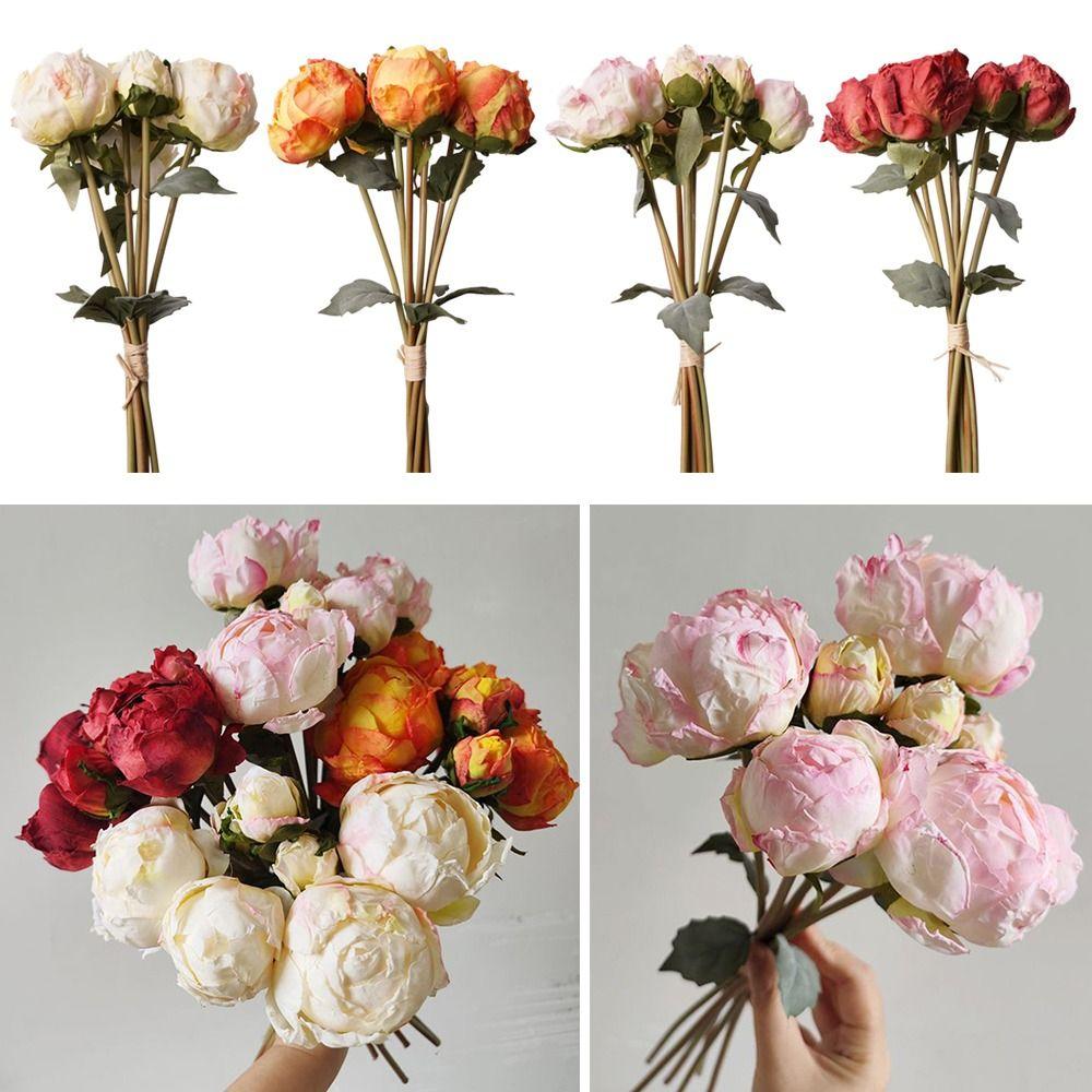 4 Flower 3 Buds Peony Artificial Flower Silk Petals Faux Flower Decorative Flower Home Decoration