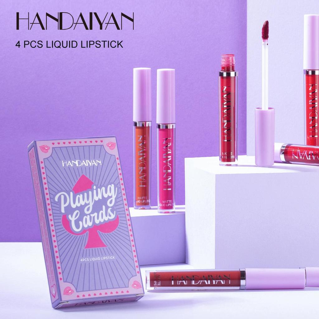 Mini Thin Tube Lip Gloss Poker Lipstick Set of 4 Matte Matte Non-stick Cup Lipstick